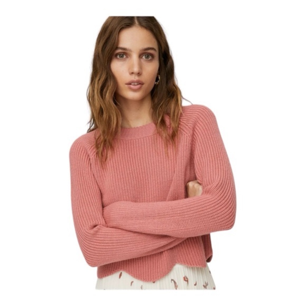 ARITZIA WILFRED | Sardou Sweater Merino Wool Cropped Scalloped Edge  Size Large